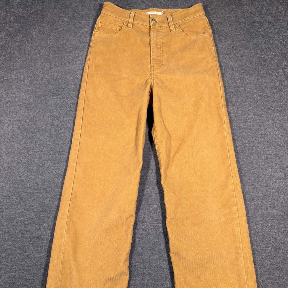 Levi's Ribcage Straight Ankle Pants Women 26 Brown Corduroy High Rise Stretch